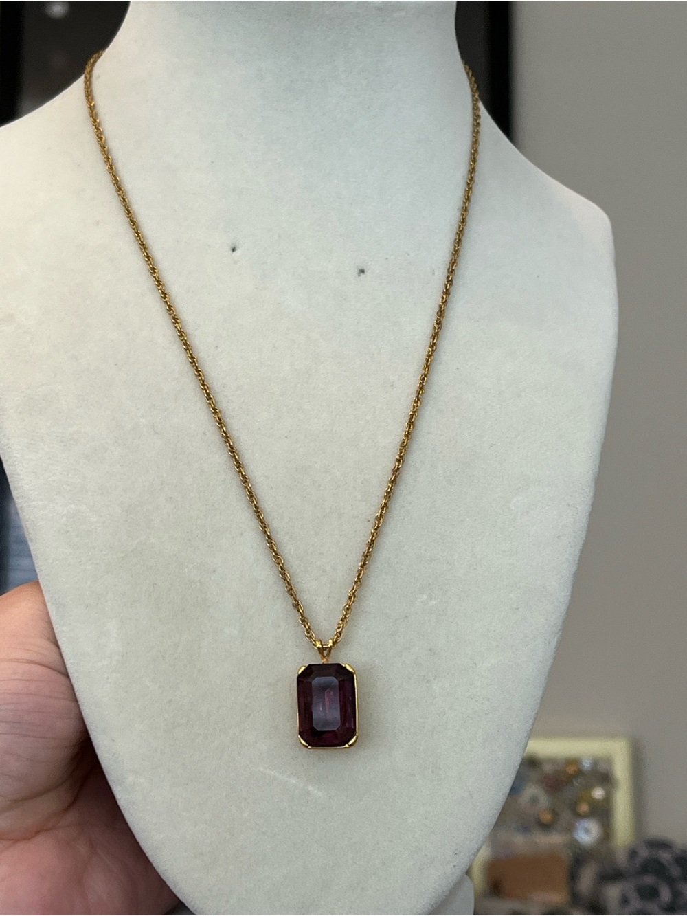 Monet Vintage Gold Tone Purple Rhinestone Elegant Necklace Dainty 18”